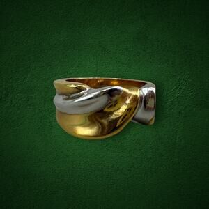 Vintage DAC 925 Sterling Silver Two Tone Gold Tone Wide Statement Ring Size 8